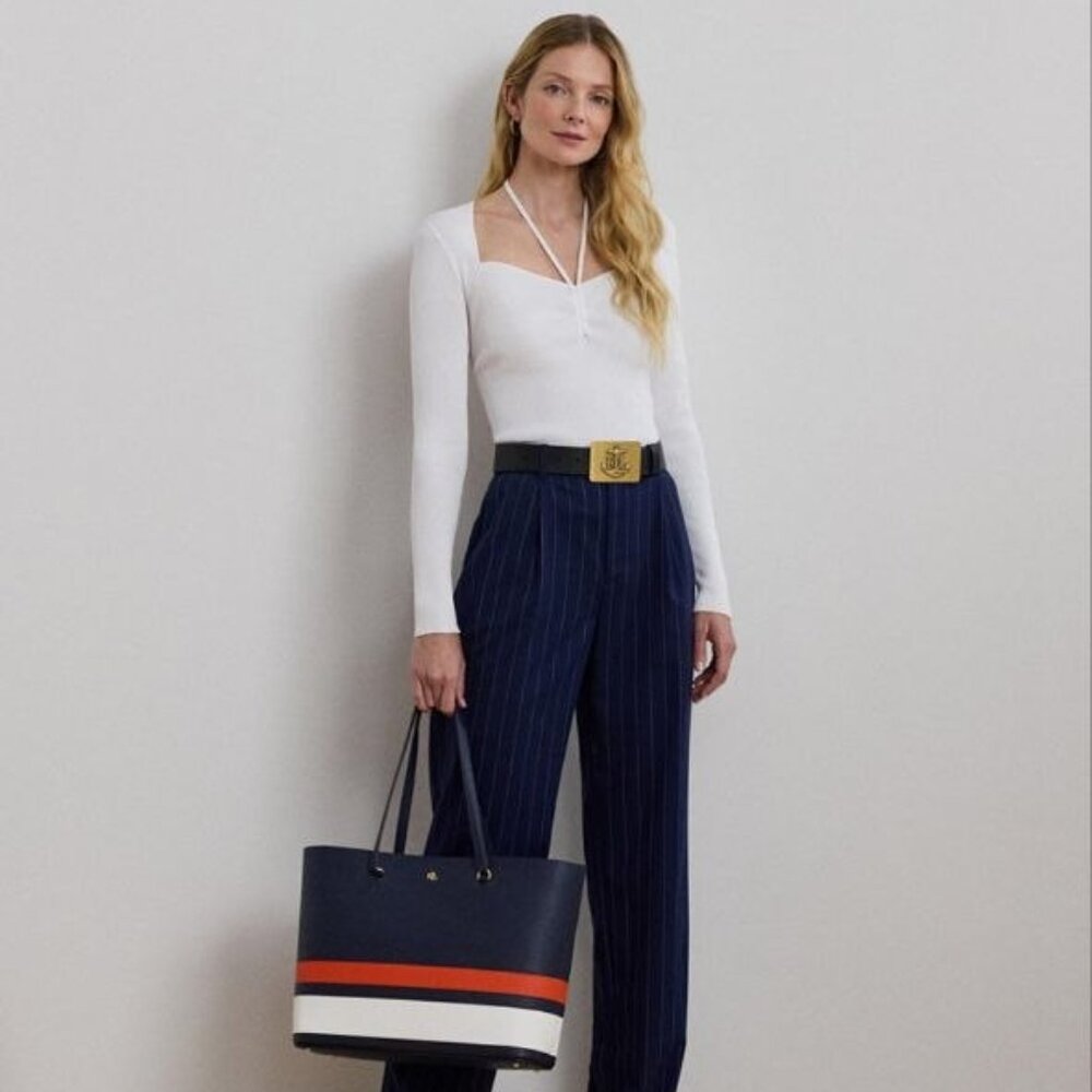 $195 Lauren Ralph Lauren Women's Rib-Knit Long-Sleeve Halter Sweater White XXL